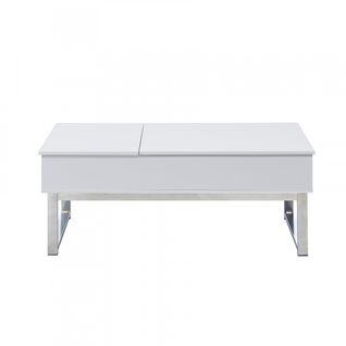 Table Basse Plateau Relevable Flower 110x55x45 Blanc Et Métal Chromé