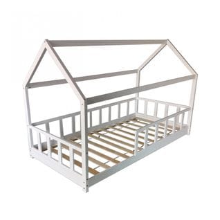 Lit Cabane Kiwi 90x200 + 1 Sommier + Barrière /blanc