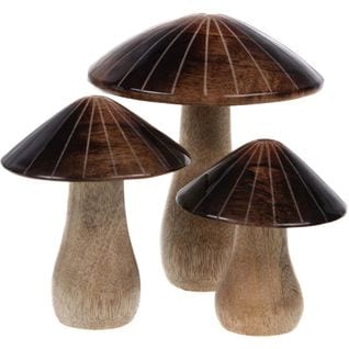 Champignons Décoratifs En Bois De Manguier (lot De 3)