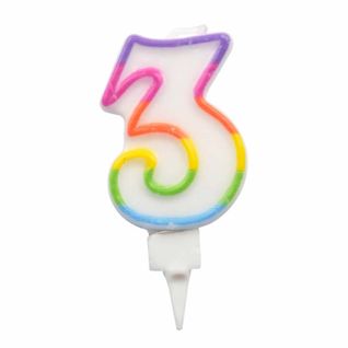 Bougie D'anniversaire "chiffre 3" 7cm Multicolore