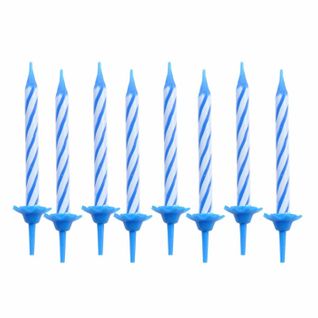 Lot De 24 Bougies D'anniversaire "support" 5cm Bleu