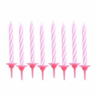 Lot De 24 Bougies D'anniversaire "support" 5cm Rose