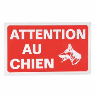 Plaque Décorative "attention Au Chien" 33cm Rouge