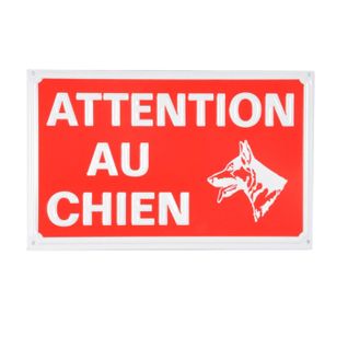 Plaque Décorative "attention Au Chien" 16cm Rouge