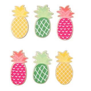 Lot De 6 Stickers En Bois "ananas" 5cm Multicolore