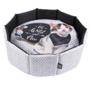 Panier Rond Pour Chat "be Wild And Free" 48cm Gris