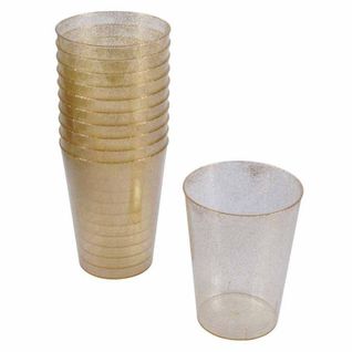 Lot De 20 Verres En Plastique Réutilisable "paillettes" 20cl Or