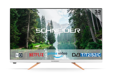 TV LED 32" (80 cm) - Smart tv - 3 HDMI - Ecran Sans Bord - Pied Effet Bois -blanc - Sc32s1fjord