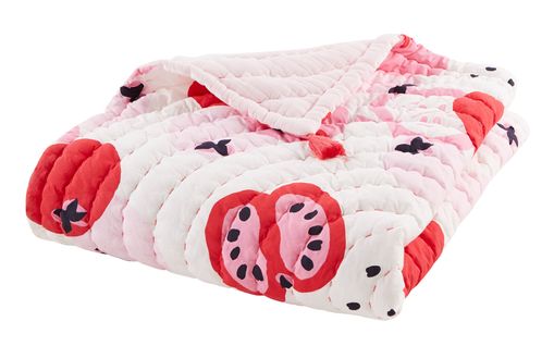 Couvre Lit Boutis Catimini Motif Pommes - 120x150 Cm - 100% Coton Matelassé - Rose Et Blanc