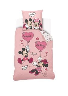 Disney - Housse De Couette Mickey Et Minnie 140x200 Cm - 100% Coton - Rose