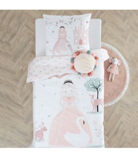 Parure De Lit Enfant Motif Princesse 140 X 200 Cm Housse De Couette En Coton Avec Sa Taie