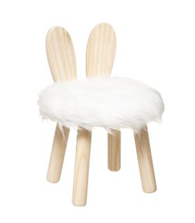 Tabouret Pour Enfant Lapin En Bois Et Fourrure Blanche H 38 Cm