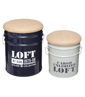 Lot De 2 Poufs Bidons et Coffres De Rangement En Métal Style Industriel