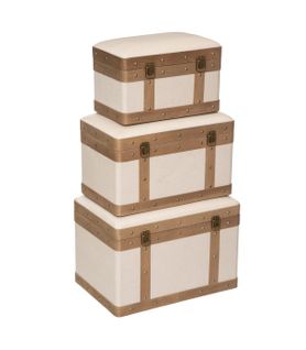 Set De 3 Malles De Rangement Déco En Bois Et Lin