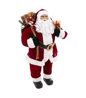 Père Noël Traditionnel En Velours Rouge Et Fourrure Blanche H 120 Cm