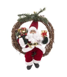 Couronne Avec Père Noël Traditionnel En Velours Rouge Et Fourrure Blanche H 30 Cm