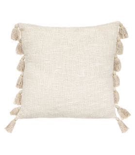 Coussin Déhoussable Blanc Ivoire Avec Pompons 50 X 50 Cm