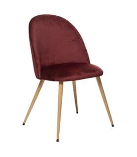 Chaise De Table En Velours Rouge Grenat Et Pieds En Métal