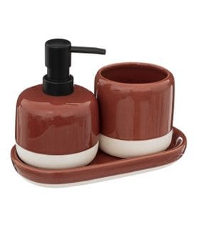 Set 3 Accessoires Salle De Bain En Céramique Terracotta Avec Distributeur