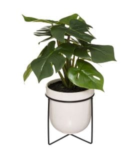 Plante Artificielle Monstera En Pot Céramique Et Support En Métal Noir H 33 Cm