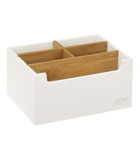 Organiseur Rangement Maquillage 5 Compartiments Blanc Et Bambou