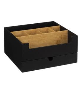 Organiseur Rangement Maquillage 1 Tiroir 9 Compartiments Noir Et Bambou