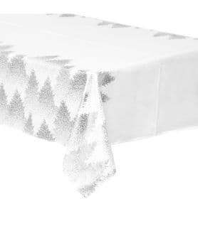 Nappe Blanche Imprimé Sapin Argenté 140 X 360 Cm