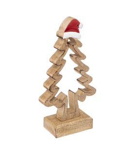 Sapin En Bois Avec Bonnet Père Noël  H 21 Cm