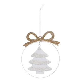 Sujet De Noël "sapin Avec Nœud" 11cm Blanc et Or