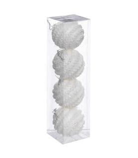 Déco De Sapin Lot De 4 Boules De Noël D 8 Cm  Effet Maille - Blanc