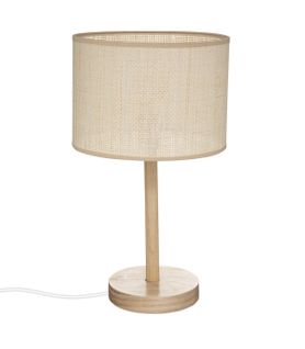 Lampe à Poser En Bois De Pin Et Abat-jour Beige Naturel Tressé H 42 Cm