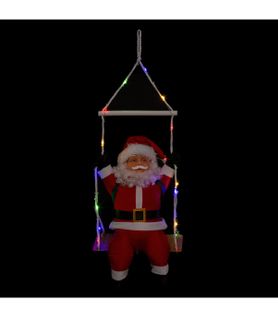 Père Noël Grimpeur Sur Balançoire Lumineuse à LED Couleurs Changeantes H 70 Cm
