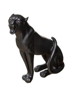 Statuette Léopard Qui Rugit En Résine Noir H 19.5 Cm