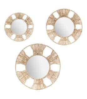 Lot De 3 Miroirs Ronds En Métal Et Jute D 31 D 25 Et D 20 Cm