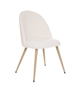 Chaise De Table Tissu Blanc à Bouclettes Et Pieds En Métal Aspect Bois