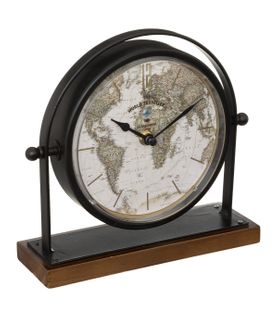 Horloge à Poser Globe En Métal Noir Déco Rétro H 20 Cm