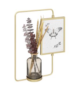 Cadre Photo à Poser En Métal Doré Et Verre Avec Déco Vase et Plantes Séchées Pour Photo 10 X 15 Cm