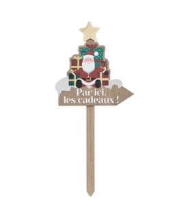 Pancarte Père Noël En Bois Avec Cadeaux Et Message H 60 Cm