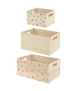 Lot De 3 Caisses De Rangement Enfant Cagettes En Bois Déco Étoile