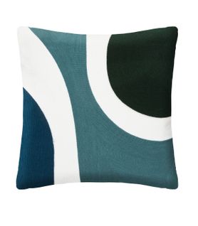 Coussin Décoratif Déhoussable En Coton Motifs Brodés Bleu 45 X 45 Cm