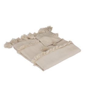 Jeté De Lit  Beige Motif Tuftés Et Pompons Sur Les Cotés 130 X 180 Cm