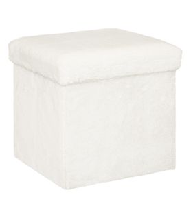 Pouf Et Coffre De Rangement En Bois Et Fourrure Blanche 38 X 38 Cm