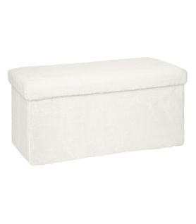 Pouf Et Coffre De Rangement En Bois Et Fourrure Blanche 76 X 38 Cm