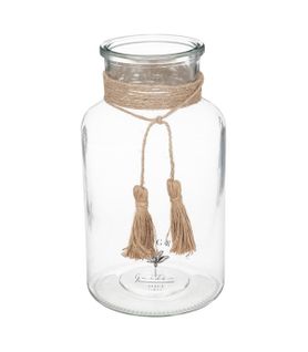 Vase Bocal En Verre Transparent Et Jute H 25 Cm