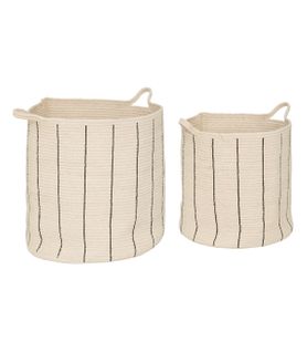 Lot De 2 Paniers De Rangement En Coton Ivoire Et Rayé Noir