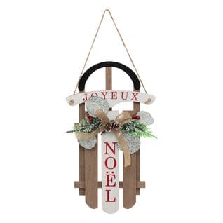 Suspension De Noël Luge En Bois Avec Déco H 35 Cm