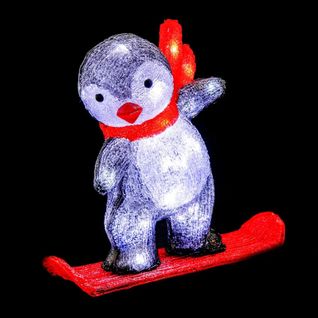 Pingouin Lumineux 40 LED Extérieur Sur Son Snowboard - Rouge