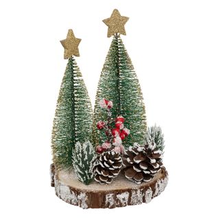 Déco De Noël Sapins Sur Rondin En Bois D 13 X H 20 Cm