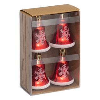 Déco De Sapin Lot De 4 Cloches Rouge Et Blanc