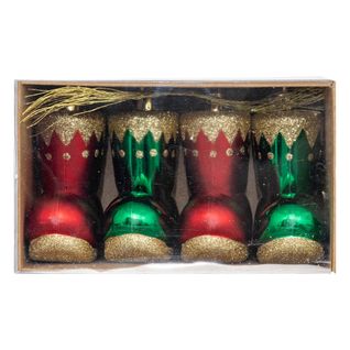 Déco De Sapin Lot De 4 Bottes De Lutin Rouge Et Vert